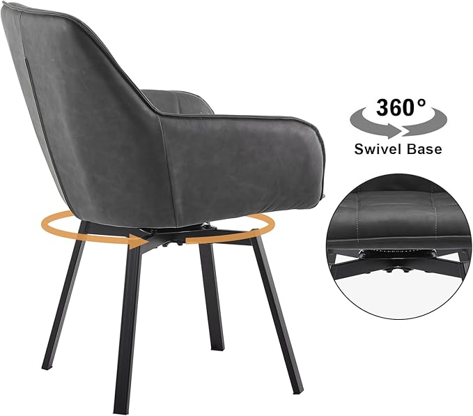 TUKAILAi Swivel Dining Chairs Set of 4, Faux Leather Upholstered Mid Century Accent Chairs with Metal Legs, Rotatable Kitchen Chair for Home Office Kitchen Restaurant (Grey)