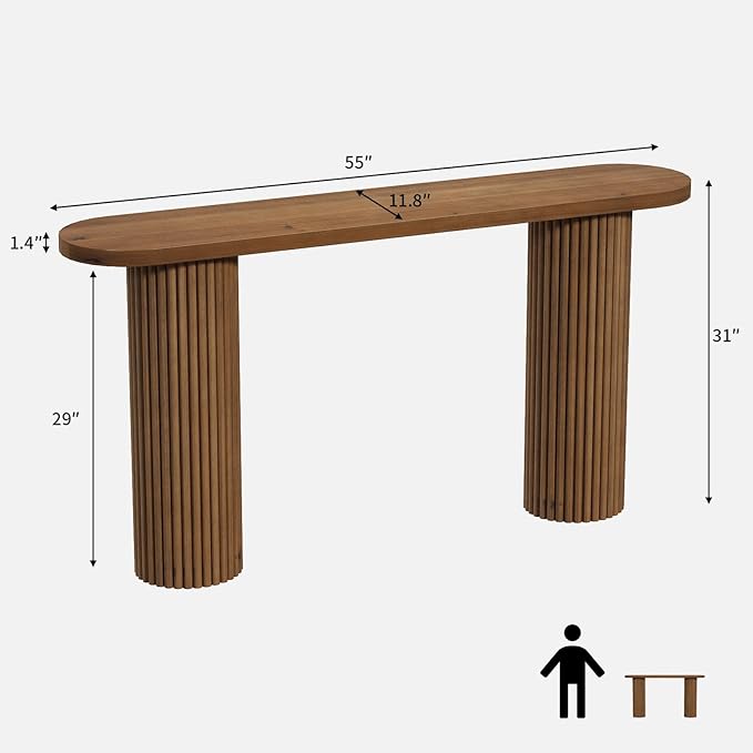 Fluted Solid Wood Console Table-55 Inches Farmhouse Entryway Table with Rounded Corners, Morden Sofa Tables Behind Couch for Foyer, Entrance, Living Room, Hallway