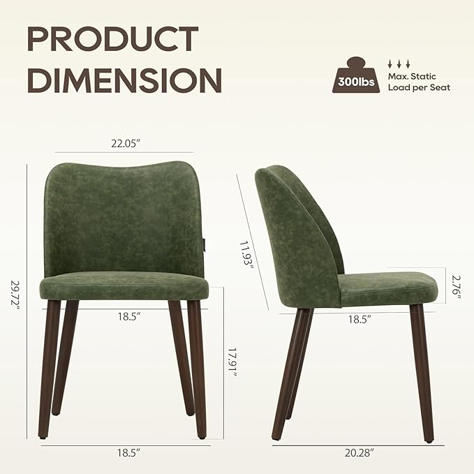 Wooden Dining Chairs Set of 6, Upholstered Kitchen Dining Room Chair, Modern Farmhouse Dinner Chair for Restaurant & Cafe, Green