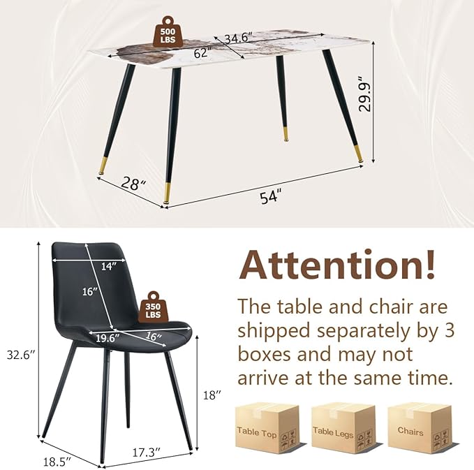 Modern Dining Table Set for 4, 62'' Sintered Stone Table, 4 Chairs, Easy to Assemble
