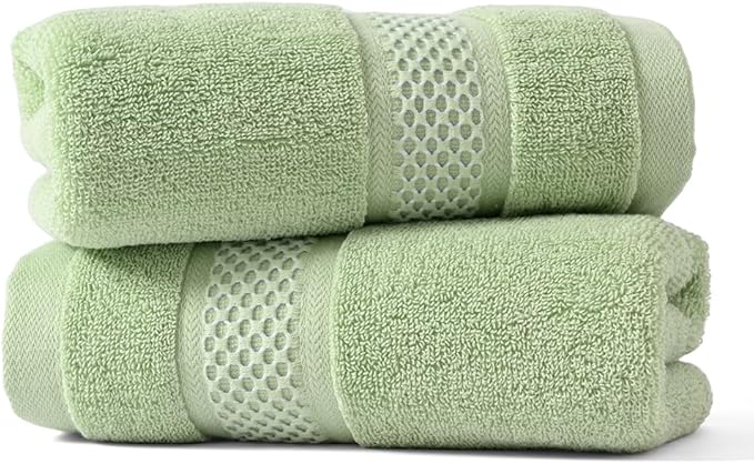 sense gnosis Green Hand Towel Absorbent Super Soft 100% Cotton 2 PC Towel Set Decorative Bath Hand Towels for Bathroom Everyday Use 13"x 29"