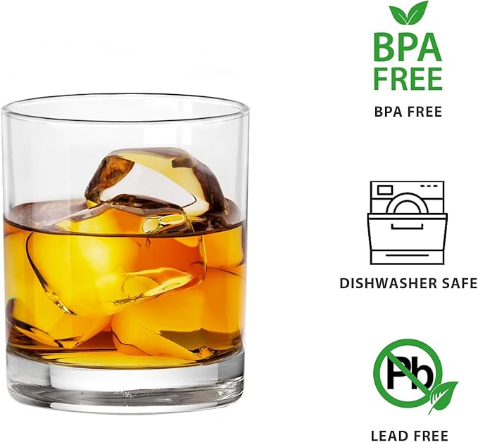 Whiskey Glasses Set of 6, 10 Oz Old Fashioned Glass Cocktail Glasses, Lowball Glasses Tumbler, Clear Glass Cups for Bourbon Whiskey Scotch Rum Juice, Whiskey Gifts for Men