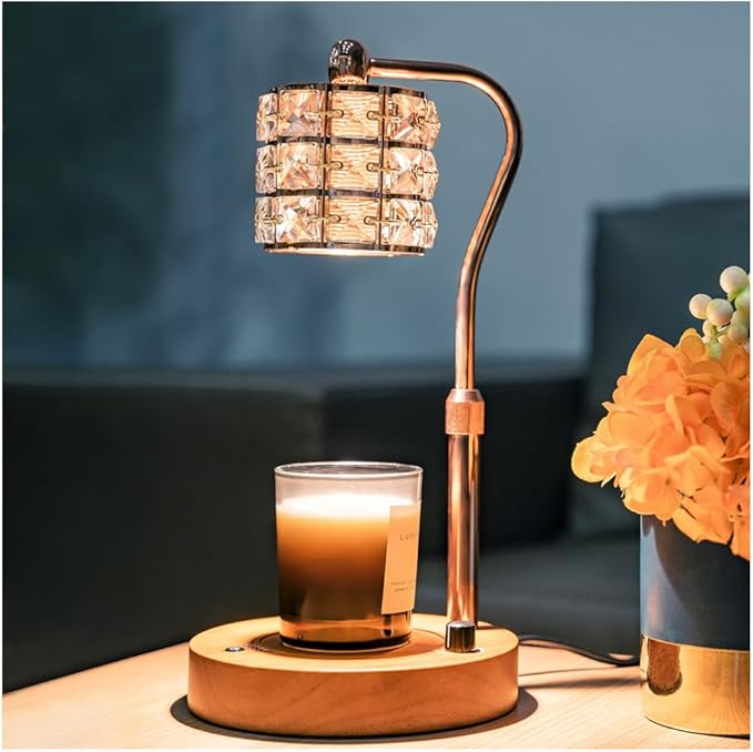 Candle Warmer Lamp with Timer, Candle Warmer Adjustable Height with 2 Bulbs, Dimmable Electric Candles Warming Lamp for Scented Jar Candles, Gold