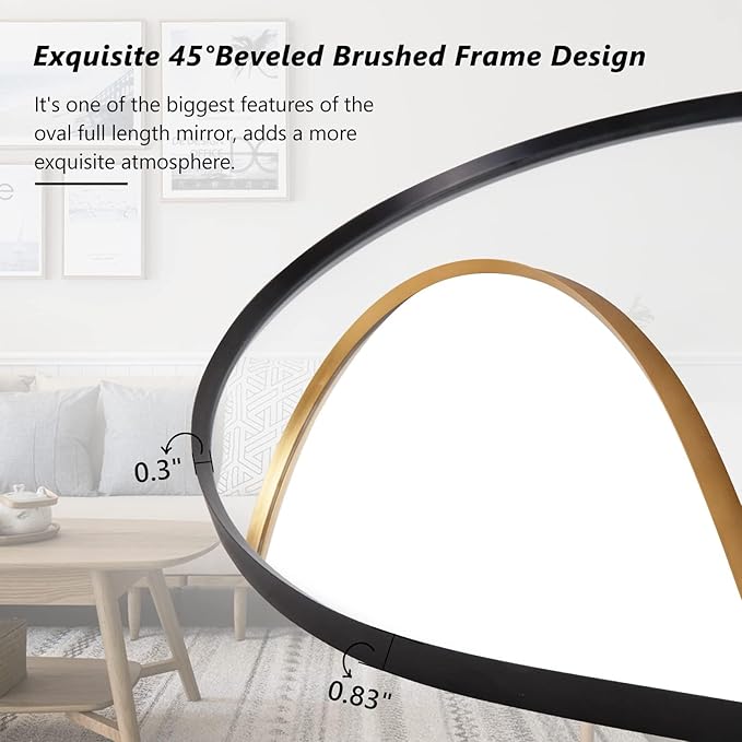 Oval Full Length Mirror, 60"×19" Wall-Mounted Mirror with Metal Frame, Ultra-Clear Explosion-Proof, Simple and Classic Deco for Cloakroom/Bedroom/Living Room, Gold