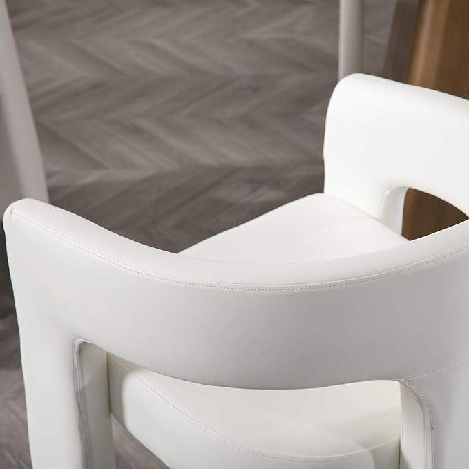 Set of 2 Modern PU Leather Upholstered Dining Chairs with Open-Back, Cute Barrel Side Chairs Kitchen Armchair Accent Chairs for Dining Room Bedroom, White