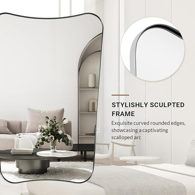 ANDY STAR Chrome Bathroom Mirror 24x36, Bathroom Mirror for Over Sink, Polished Chrome Wall Mirror with Unique Curved Design, Rust-Proof Stainless Steel 1’’ Frame