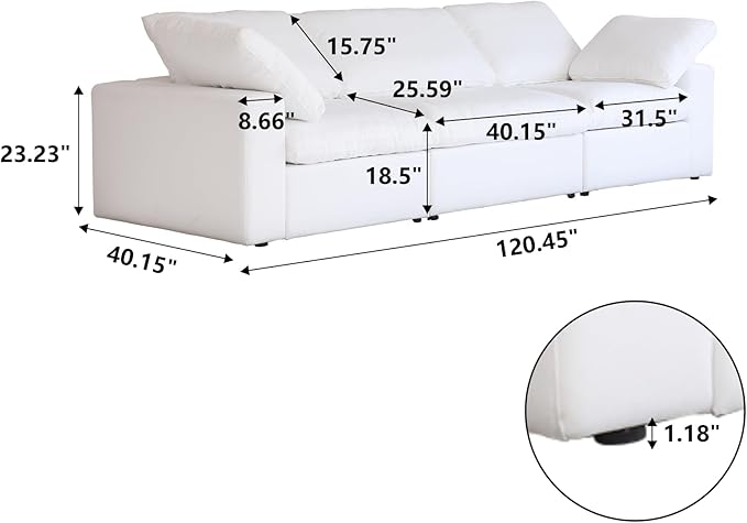 JACH Modular Sectional Sofas for Living Room, Deep 3-Seats Convertible Couch, Cushion Covers Removable, Modern Cloud Sectional Couches for Apartment (White)