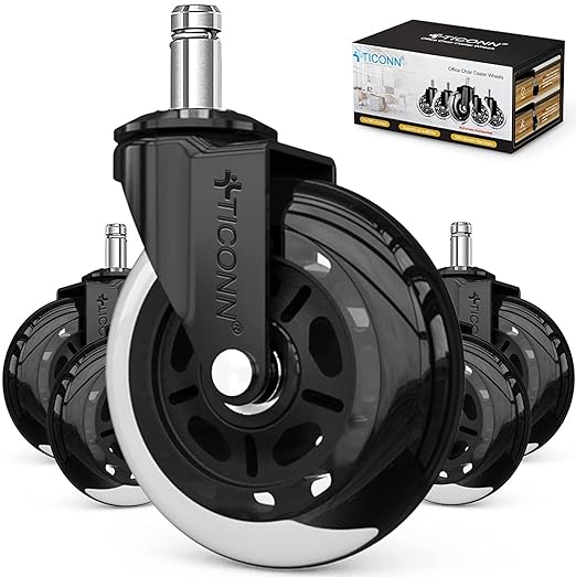 TICONN Office Chair Caster Wheels Set of 5 for Tile, Hardwood Floors and Carpets, Universal Fit for Most Chairs (Transparent)