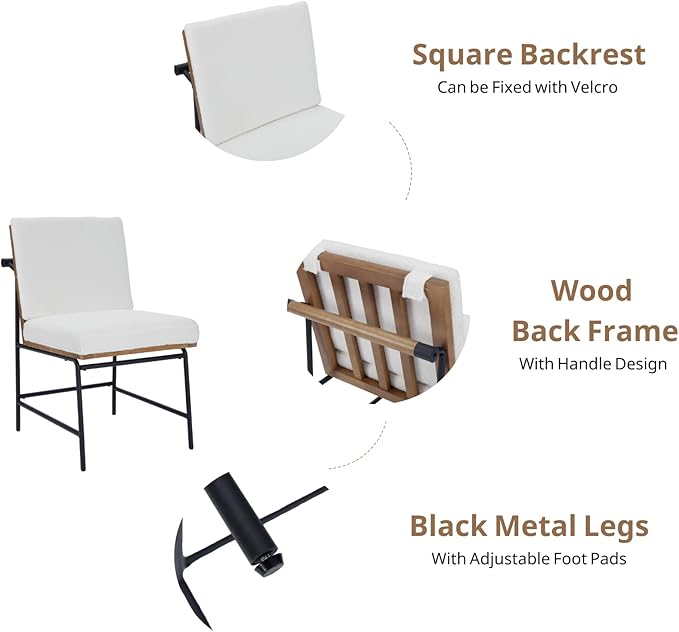 HEAH-YO Modern Dining Chairs Set of 2, Upholstered Sherpa Dining Room Chairs with Backrests, Armless Kitchen Chairs for Dining Room, Fur White