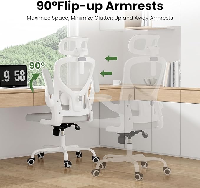 Soohow Office Chair, Ergonomic Office Mesh Desk Chair with Adjustable Back Support, High Back Comfy Computer Swivel Chair with Headrest, Lumbar Support for Study Room, Gaming and Office, White White