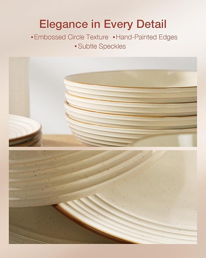 Famiware Jupiter Dinnerware Set, Plates and Bowls Dish Sets for 4 (12 Pieces), Microwave and Dishwasher Safe Stoneware Speckled Tableware, Chip and Scratch Resistant, Vanilla White