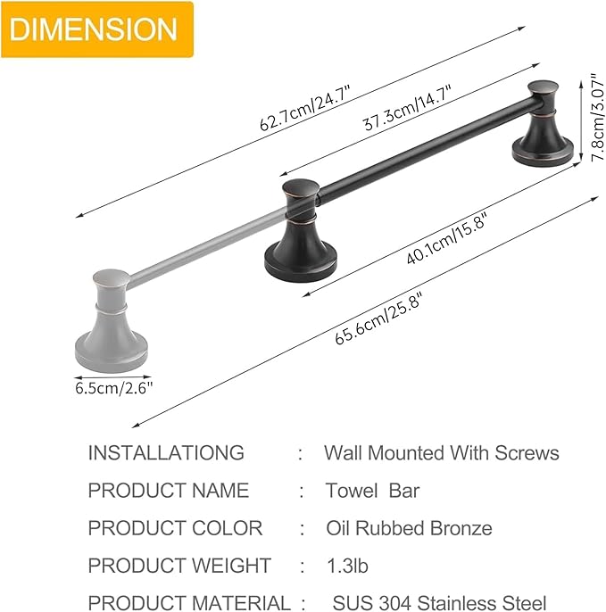 BESy Adjustable Bronze 16 to 28 Inch Bath Towel Bar Rack for Bathroom Towel Holder, Wall Mounted Towel Bar Rod Hanger Bathroom Hardware Accessories Hotel Style, Stainless Steel, Oil Rubbed Bronze