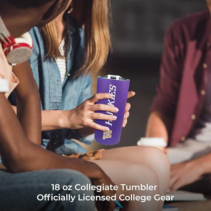 Campus Colors NCAA Stainless Steel Tumbler perfect for Gameday - 18 oz - Double Walled - Keeps Drinks Perfectly Insulated (Washington Huskies - Purple)