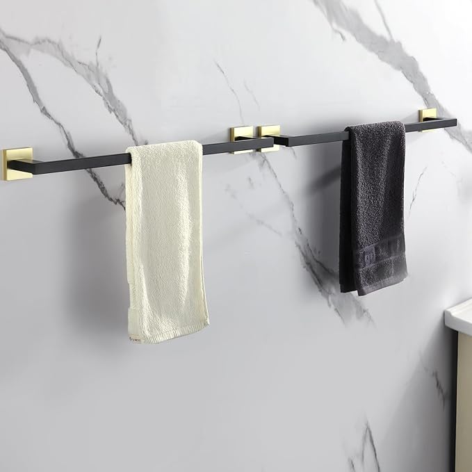 LANC 24-Inche Bathroom Towel Bar for Bathroom Wall Mounted Matte Black and Gold Bath Towel Rack Stainless Steel Towel Rod for Restroom Hotel Towel Holder Towel Hanger, A9010GK-L6