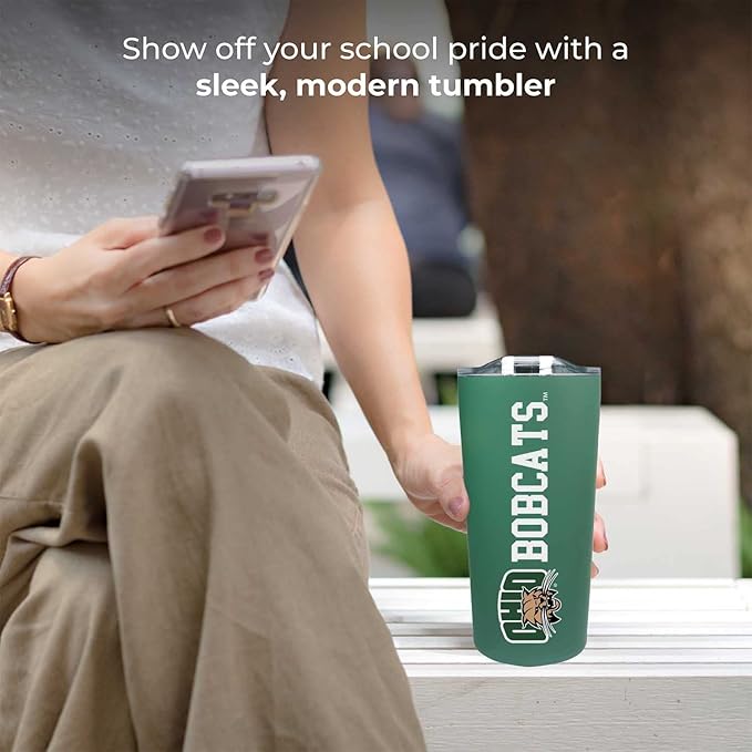 Campus Colors NCAA Stainless Steel Tumbler perfect for Gameday - 18 oz - Double Walled - Keeps Drinks Perfectly Insulated (Ohio Bobcats - Green)