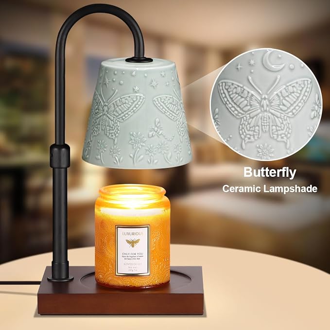 Ceramic Candle Warmer Lamp Dimmable, Electric Wax Melt Warmers for Scented Candles Compatible Candle Jar Mothers Day Birthday Gifts for Women Mom Grandma, Home Offices Decor Light(Big Butterfly)