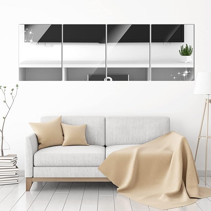 80 Pcs Flexible Mirror Sheets Self Adhesive Non Glass Mirror Tiles Stickers Peel and Stick Wall Sticker Plastic Wallpaper for Home Door Wall Decor(4 x 6 Inch)