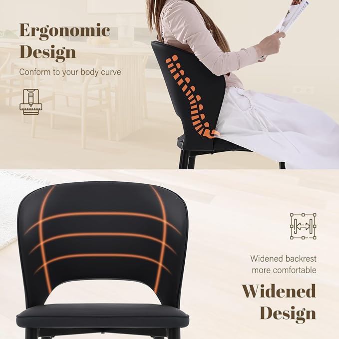 Homcosan Dining Chairs Set of 4, Modern Kitchen Chairs with Cross Structure & Exquisite Piping Design, Easy Assembly, Faux Leather Dining Room Chairs for Living Room Lounge, Bedroom, Black