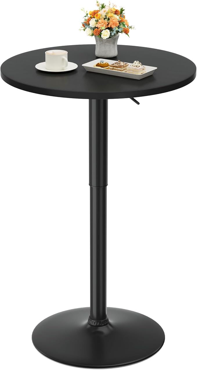 Shahoo Round Bar Table, Adjustable Height and 360° Swivel Bistro Pub Table, Cooktail Table for Bar, Bistro, Dining Room, Black