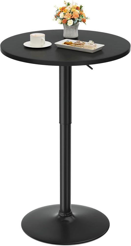 Shahoo Round Bar Table, Adjustable Height and 360° Swivel Bistro Pub Table, Cooktail Table for Bar, Bistro, Dining Room, Black