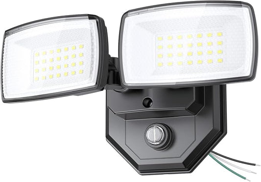Onforu 32w 3200LM Dusk to Dawn Outdoor Lighting,6500K Dual-Head Flood Light Outdoor with Photocell,IP66 Waterproof Security Lights,Exterior Daylight Off and Night On Black Wall Light for Patio Garden