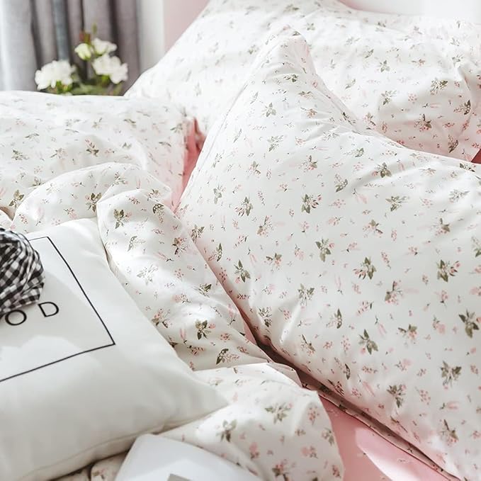Comforter Twin Floral 2-Piece Soft Bedding Set - Garden Style Pink Flower Print Botanical Comforter & Pillowcases for All Seasons
