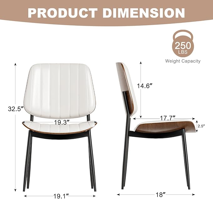 Modern Green Leather Dining Chair Set of 6, Bentwood Backrest & Black Metal Frame Ergonomic Comfort, Sustainable Style, Multi-Space Versatile, Beige