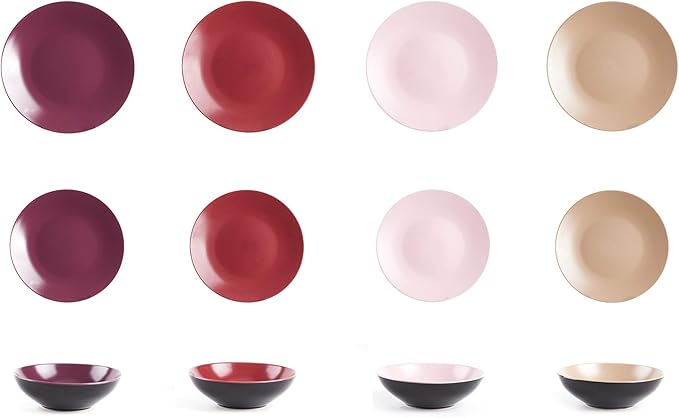 Colors Life 12pc Dinnerware Set, Very Berry - 4 Assorted Colors of Beige, Berry, Plum, Rose at Matte glaze