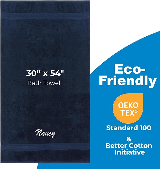Kaufman - Personalized Velour Beach and Pool Towel 100% Cotton 30in X 60in Solid Color Bath Towel Embroidered (Nav)