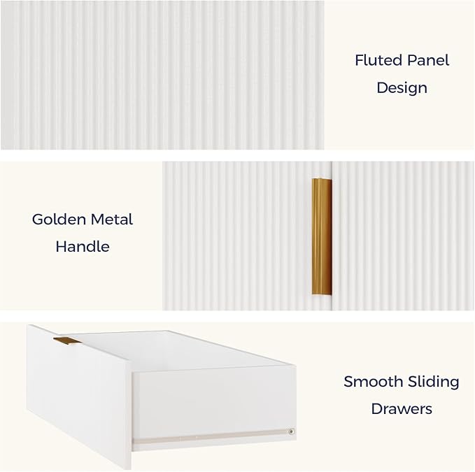 Tall Storage Cabinet, Kitchen Pantry Cabinet with Adjustable Shelves & Fluted Panel Design, Wood Cupboard with 3 Drawers 2 Doors, Tall Home Cupboard for Living Room, Kitchen, White