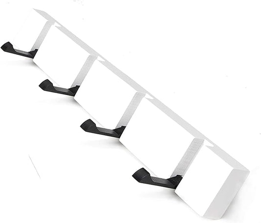 Wall Mounted Coat Rack with Foldable Hooks - Modern Space-Saving Wooden Entryway Organizer for Coats, Bags, Hats, Keys (4 Hooks, White)