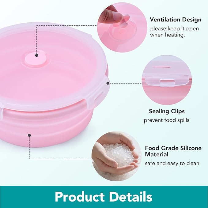4 Pack Silicone Collapsible Bowls with Lids for Camping, Square Food Storage Containers Set, Leak-Proof & Portable Collapsible Kitchen Containers for Travel, Hiking, Picnic & Meal Prep