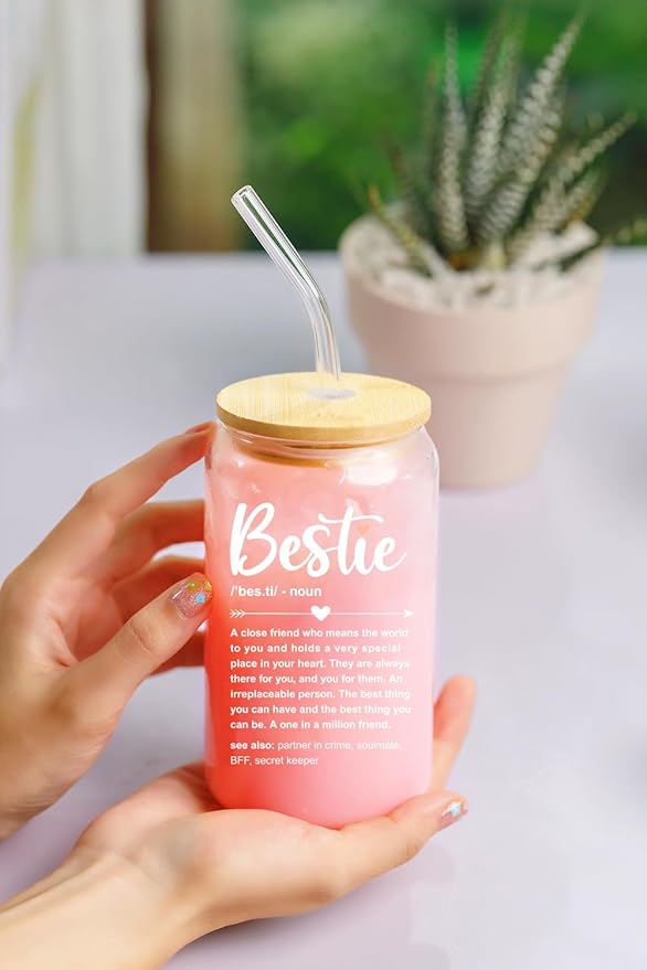 NewEleven Christmas Gift For Friends, Bestie - Gifts for Women Friendship - Unique Friendship Gifts For Women, Friend, Bestie, Bff, Soul Sister, Work Bestie - 16 Oz Coffee Glass