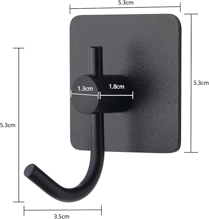 VAEHOLD 6 Pack Adhesive Wall Hooks, Heavy Duty Sticky Holder Aluminum Towel Hooks for Hanging Coat, Hat, Key, Clothes, Closet Hook Wall Mount for Kitchen, Bathroom, Office (Black)
