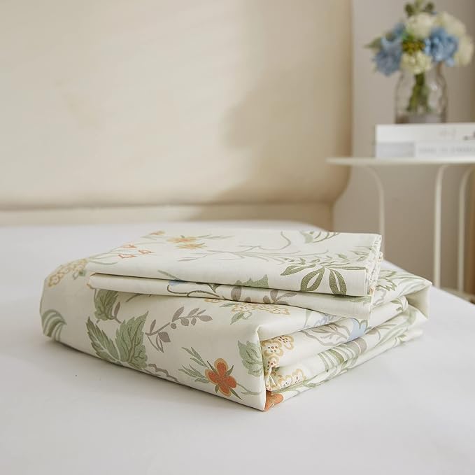 EAVD Vintage Style Garden Floral Comforter Set Full White Microfiber Chic Floral Leaves Cottagecore Bedding Set with 2 Pillowcases Reversible Botanical Aesthetic Comforter for All-Season