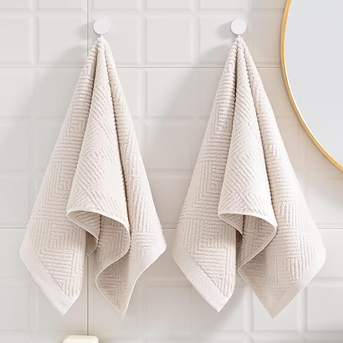 sense gnosis Super Soft Lime White Hand Towels Terry Striped Weave Pattern Ultra Absorbent 100% Cotton Towel for Bathroom(13 X 29 Inch), 2 Pieces, Beige