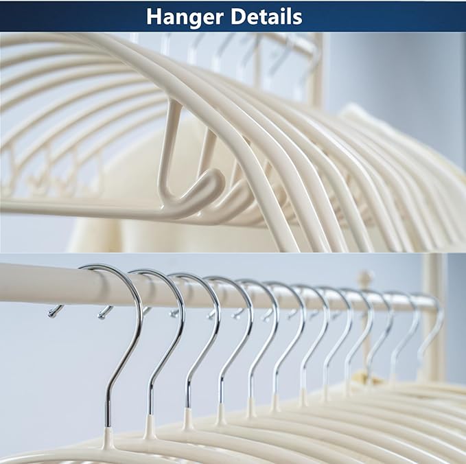 16.5 Inch Ivory No Shoulder Bumps No Mark Non-Slip Rubber Coated Contour Meta Hanger for Sweater T-Shirt Suit Coat Uniform with Pants Bar Pack of 10