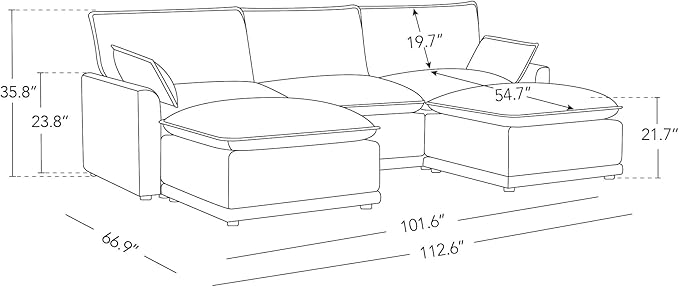 CHITA 113" Oversized Cloud Couch, Modern Modular Sectional Sofa Set for Living Room, 5 Seater U Shaped Sectional Couch, Cream