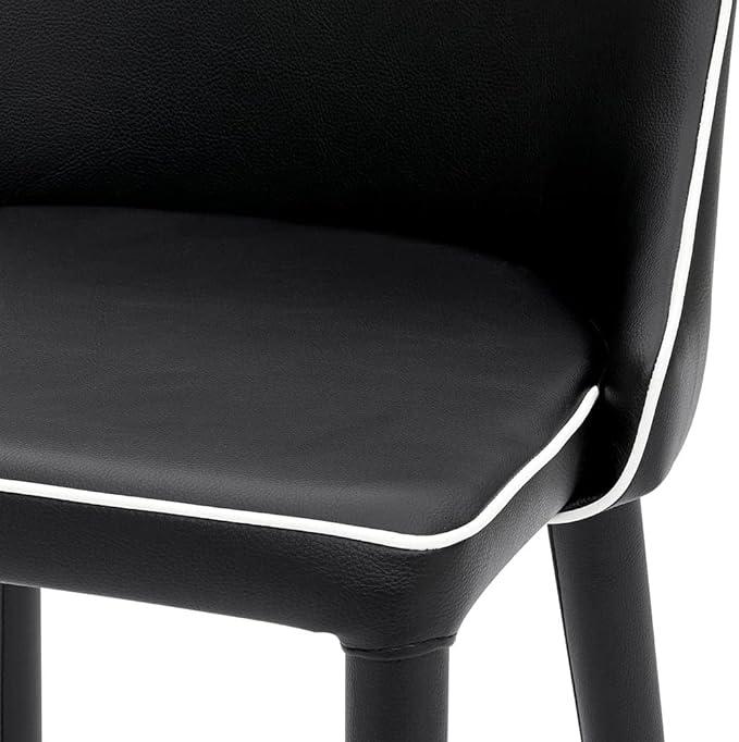 ZURI Jillian Black with White Piping Leatherette Bar Stool with Stainless Steel Base
