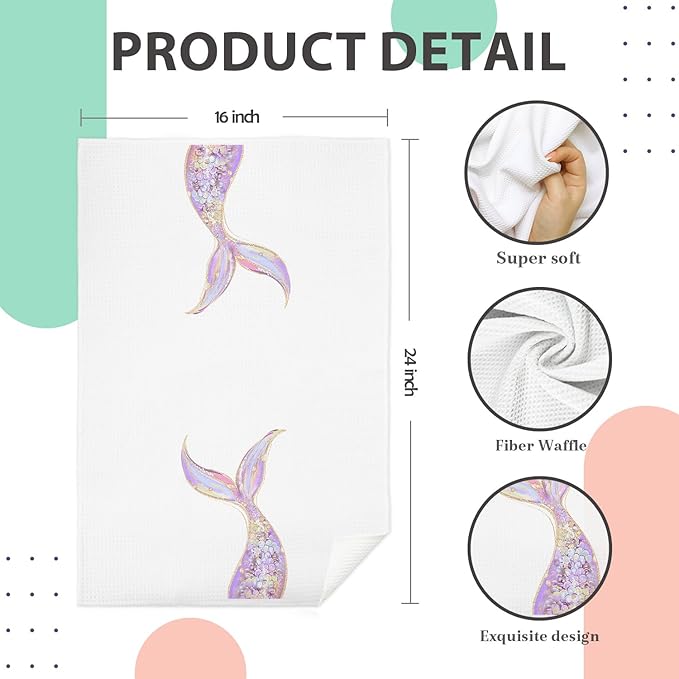 Mermaid Bathroom Hand Towels, Mermaid Gifts for Girls Bathroom Decor, Blue and Pink Mermaids Tail Decorative Hand Towels for Girls Bath Room Washroom Power Room, 16x24 Inch Set of 2