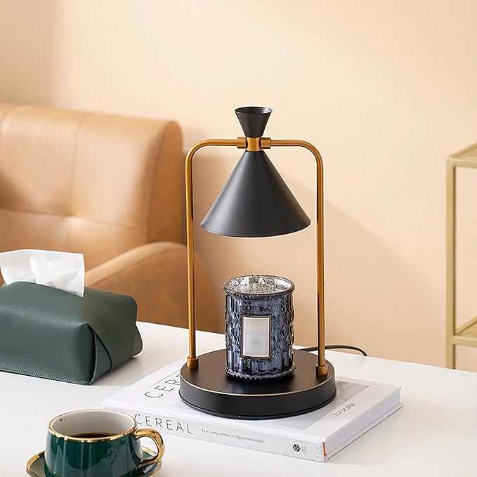 OurLeeme Candle Warmer Lamp - Dimmable Electric Candle Warmer Lamp with Timer Vintage Metal Candle Lamp for Jar Candles Aromatic candleholders for Home Decor (with 2 Bulbs, Black)