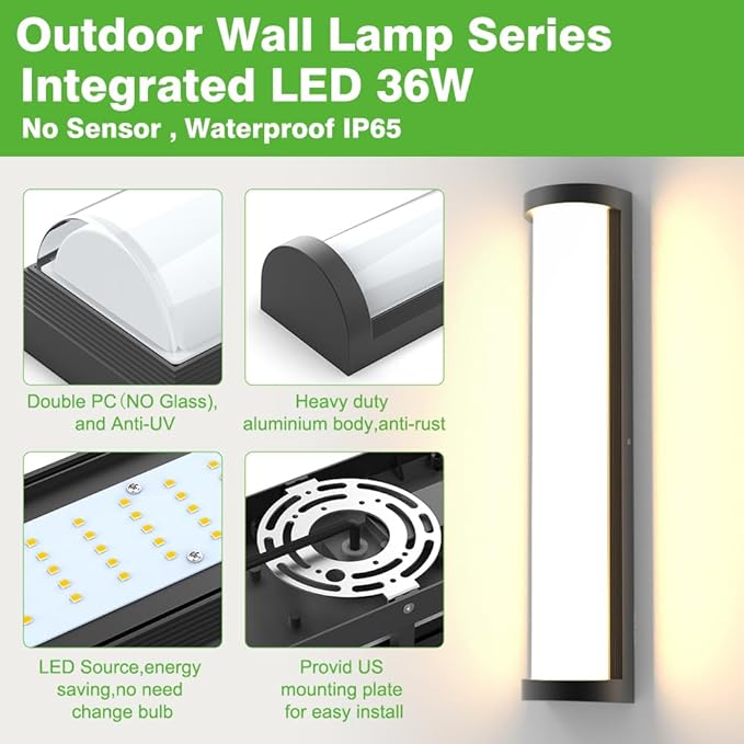Sytmhoe 10%-100% Dimming Exterior Wall Lights,23.6in Dimmable LED Modern Patio Wall Light Fixture, Black Aluminum&Dual PC Wall Sconce Suitable for Garage Bathroom Room Courtyard House(3000K)