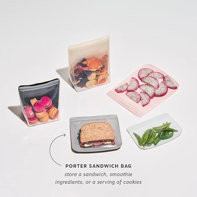 W&P Porter Silicone Reusable Storage Bag, Sandwich (34oz Flat), Blush, Food Storage Container, Microwave and Dishwasher Safe, Easy Cleaning