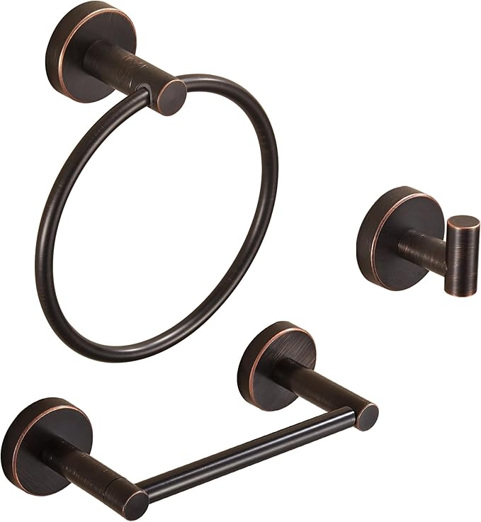 Bronze Bathroom Hardware Set, Oil Rubbed Bronze Toilet Paper Holder Towel Ring Robe Hooks Wall Mount Hand Towel Holder Bath Accessories Stainless Steel, 3 Pieces