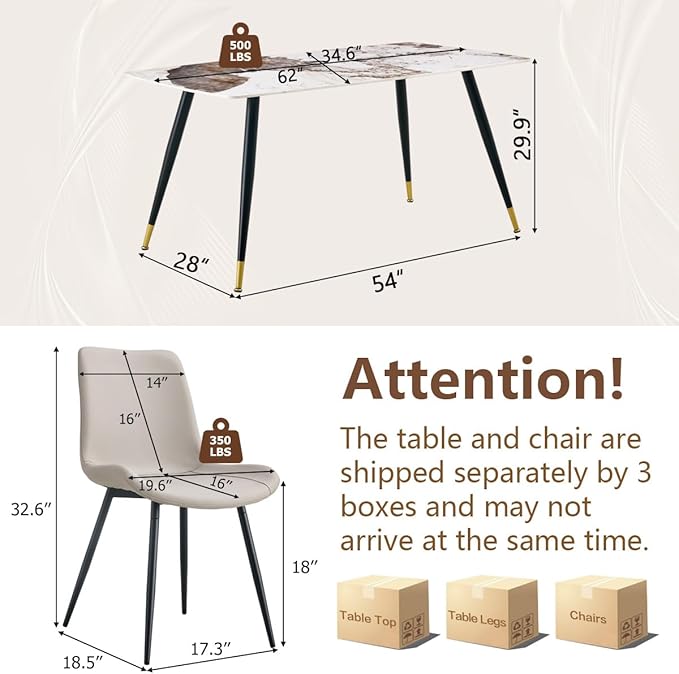 Modern Dining Table Set for 4, 62'' Sintered Stone Dining Table with 4 Chairs, Easy to Assemble