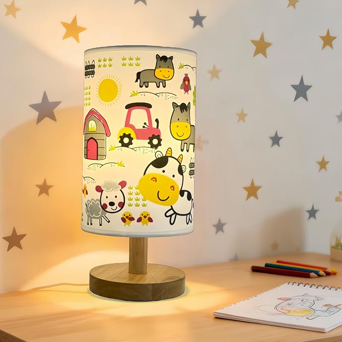 Kids Table Lamp, Boho Desk Light, 3 Level Temperature, Sturdy Wood Base, Nursery Toddler Night Light, Playroom Bedroom Lamp, Christmas Gifts for Boys or Girls
