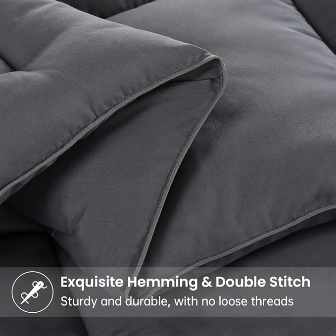 EASELAND Down Alternative Comforter Twin Size- Quilted Duvet Insert for All Seasons, Soft Cozy with Corner Tabs, Summer Winter Warm Bedding, Charcoal Grey 64x88