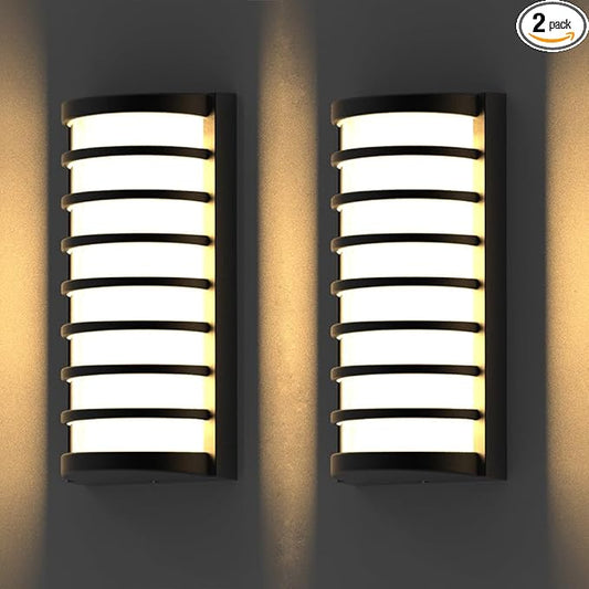 Sytmhoe Modern Outdoor Wall Lights 2Packs, 3000k Warm White LED Exterior Light Fixtures,Wall Mounted Lamps,Matte Black Porch&Patio Light,IP65 Waterproof for Hallway Stairs Gardens(2packs)