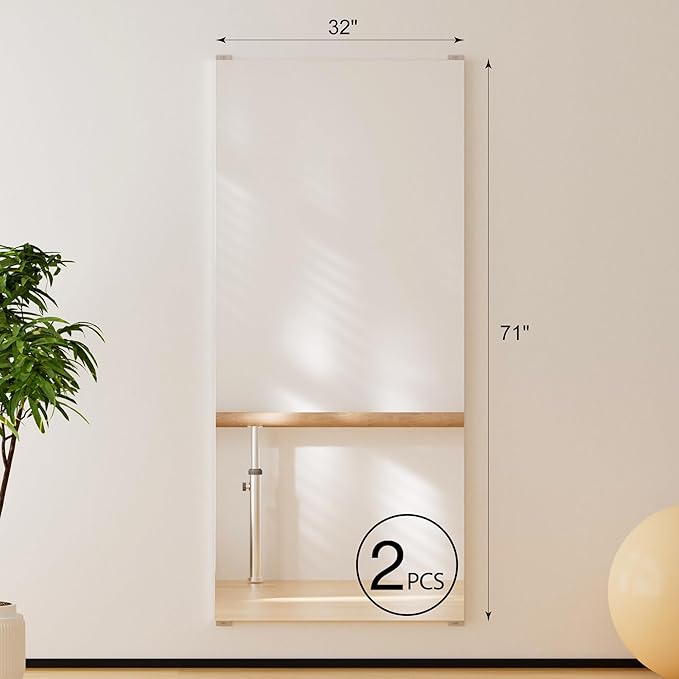 2PCS Full Length Wall Mirror, 71" x 32", Nano Film Material Without Glass, shatterproof, Safe, Lightweight, only 10lbs Easy to Move and Install, for Home Gym, Dance Studio, Yoga Studio.