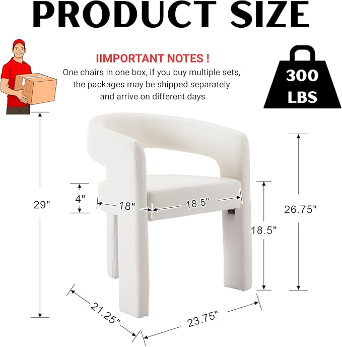 Modern Barrel Dining Chairs Set of 5, PU Leather Upholstered Accent Side Chair with Arms Comfy Makeup Vanity Chairs, Dining Living Room Kitchen Chairs, White